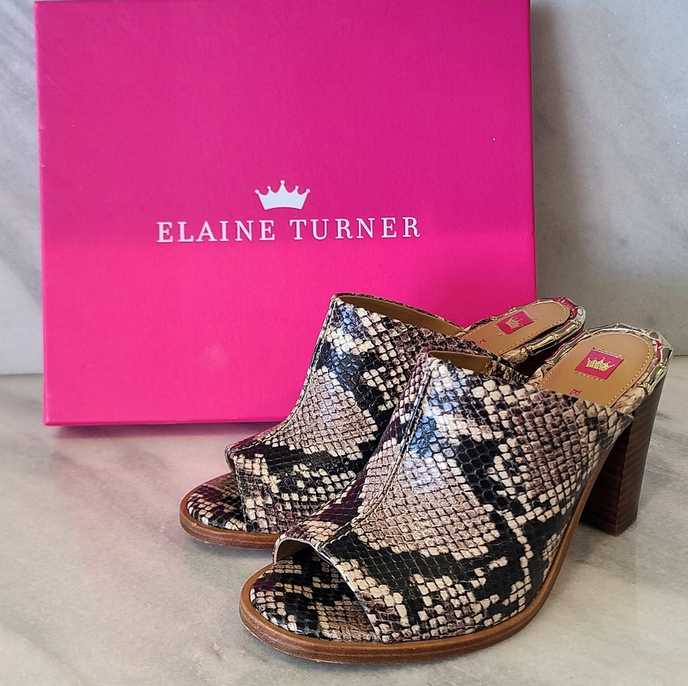 Elaine Turner Snakeskin Slide Sandals
